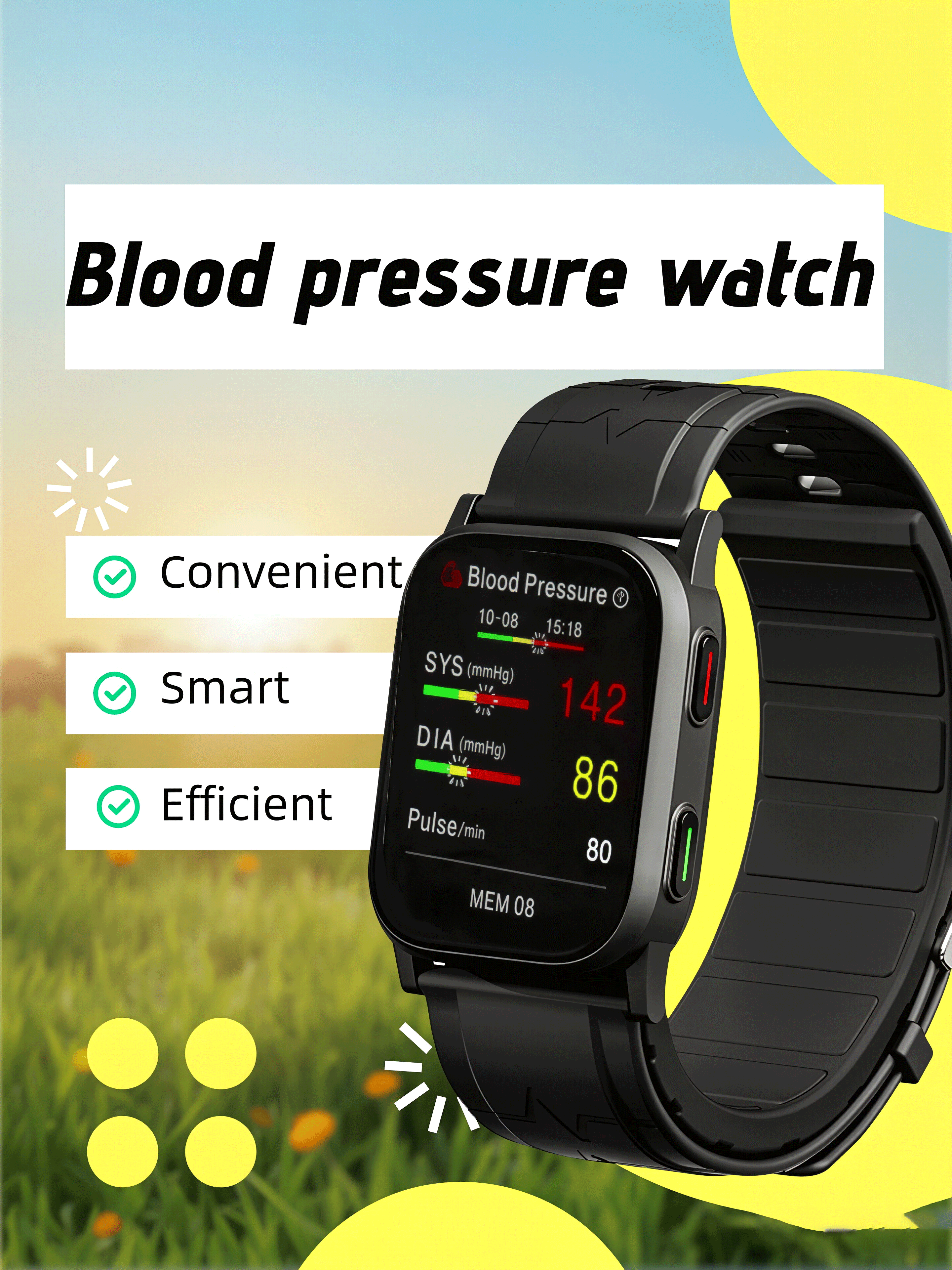 Medical Smartwatch | Airbag Cuff Blood Pressure Monitor | FDA/CE Certified | ECG Electrocardiogram | 24H Dynamic BP Tracking